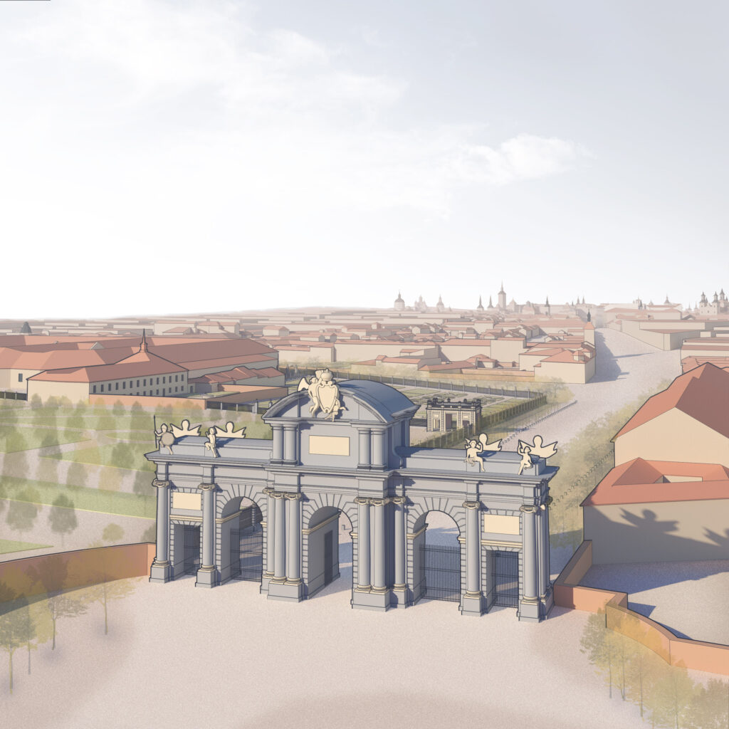 Reconstitución gráfica de la Puerta de Alcalá Imagen de reconstitución gráfica de la Puerta de Alcalá